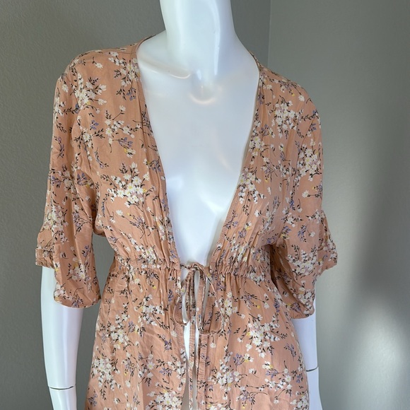 Floral Print Kimono With Drawstring Waist Tie American Eagle O/S - Picture 2 of 11